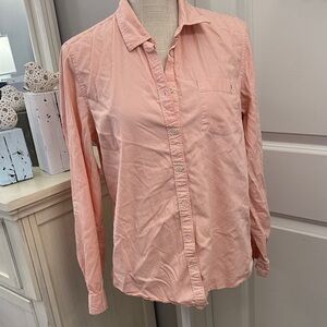 Tommy Hilfiger Size Large Women's Peach and White Striped Button-Up Shirt